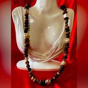 Wooden and skull beaded necklace